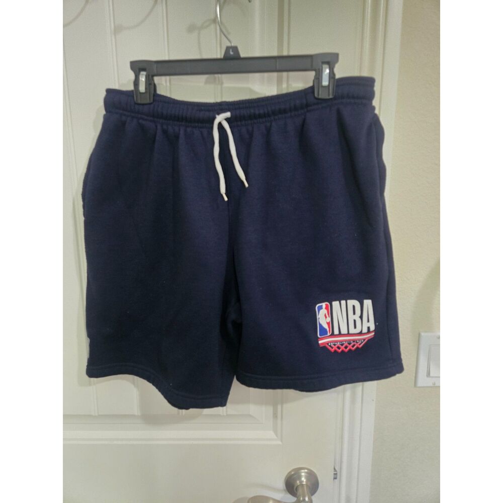NBA Men’s XL Navy Blue Fleece Shorts Basketball Logo Drawstring Athletic Lounge